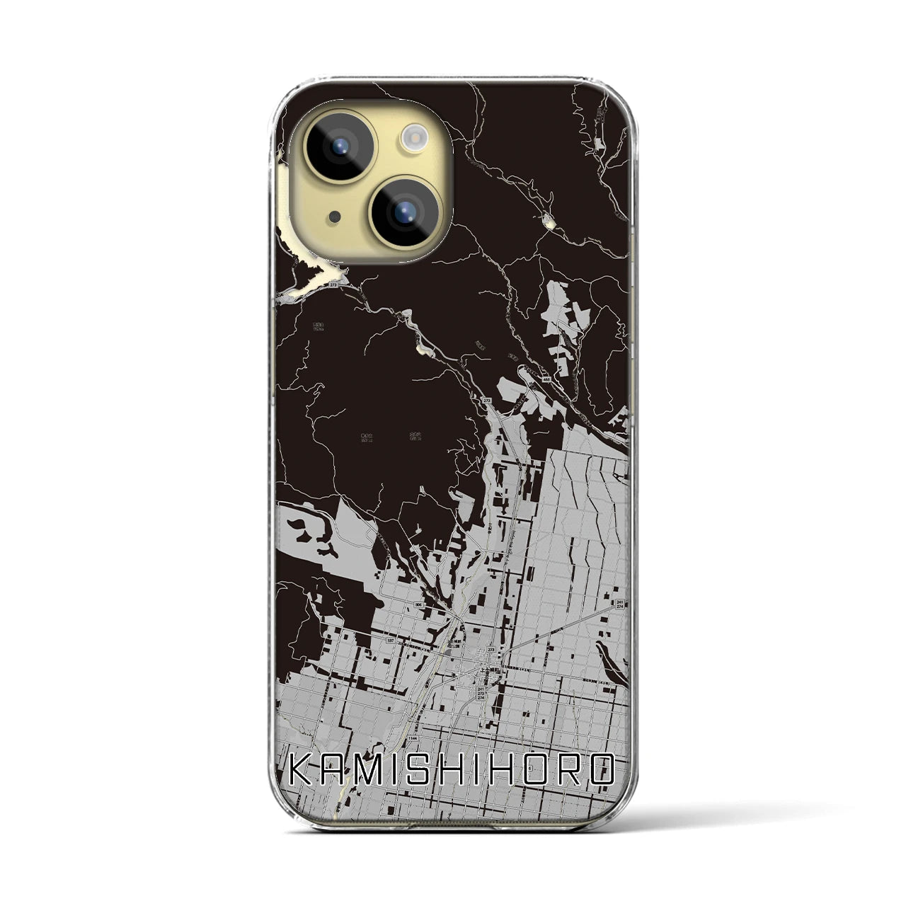 【上士幌(北海道)】地図柄iPhoneケース(クリアタイプ)モノトーン・iPhone 15 用