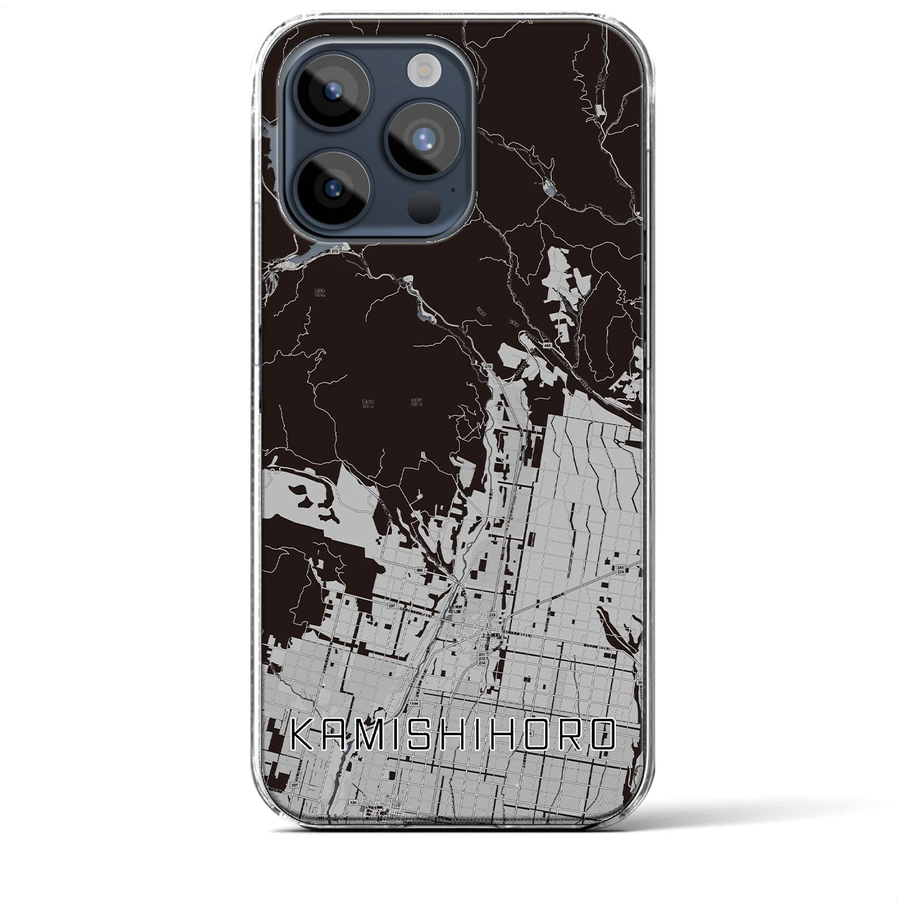 【上士幌(北海道)】地図柄iPhoneケース(クリアタイプ)モノトーン・iPhone 15 Pro Max 用
