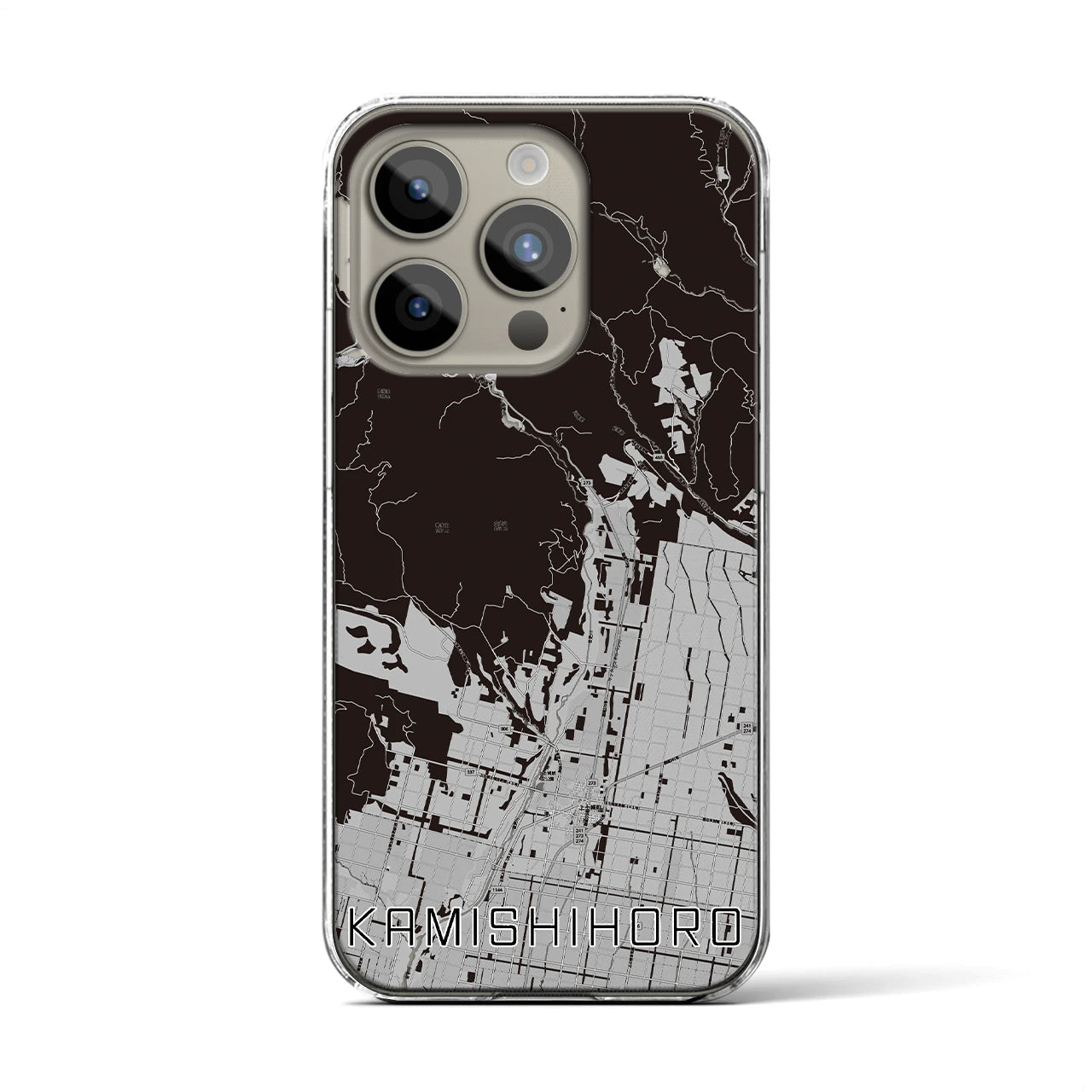 【上士幌(北海道)】地図柄iPhoneケース(クリアタイプ)モノトーン・iPhone 15 Pro 用