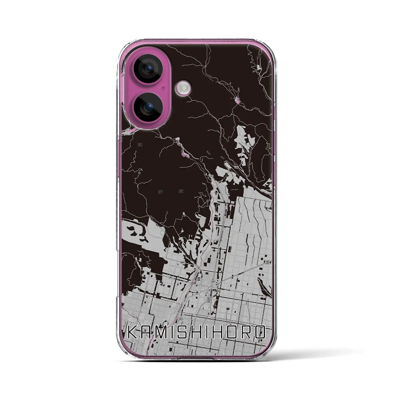 【上士幌(北海道)】地図柄iPhoneケース(クリアタイプ)モノトーン・iPhone 16 Pro 用