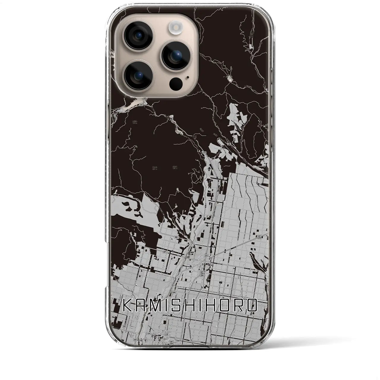 【上士幌(北海道)】地図柄iPhoneケース(クリアタイプ)モノトーン・iPhone 16 Plus 用