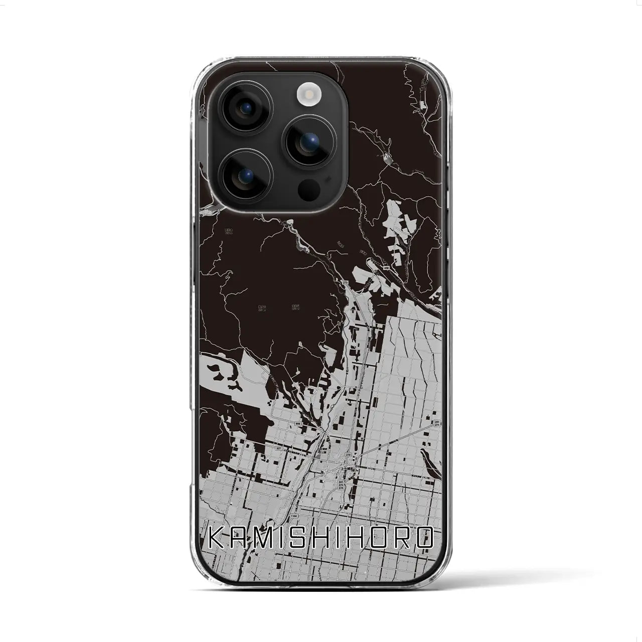 【上士幌(北海道)】地図柄iPhoneケース(クリアタイプ)モノトーン・iPhone 16 用