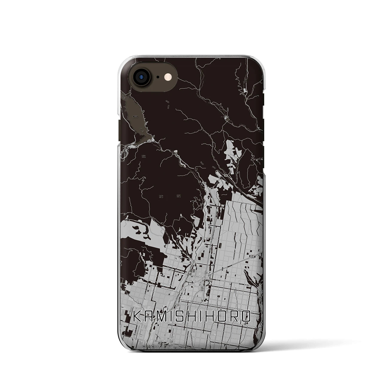【上士幌(北海道)】地図柄iPhoneケース(クリアタイプ)モノトーン・iPhone SE(第3 / 第2世代) / 8 / 7 / 6s / 6 用