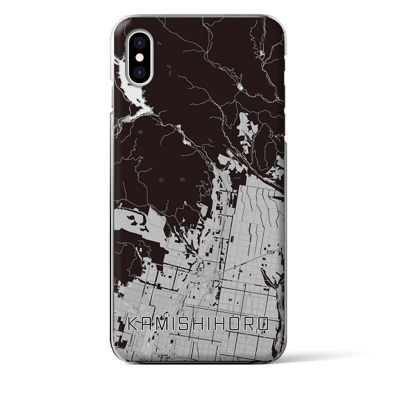 【上士幌(北海道)】地図柄iPhoneケース(クリアタイプ)モノトーン・iPhone XS Max 用