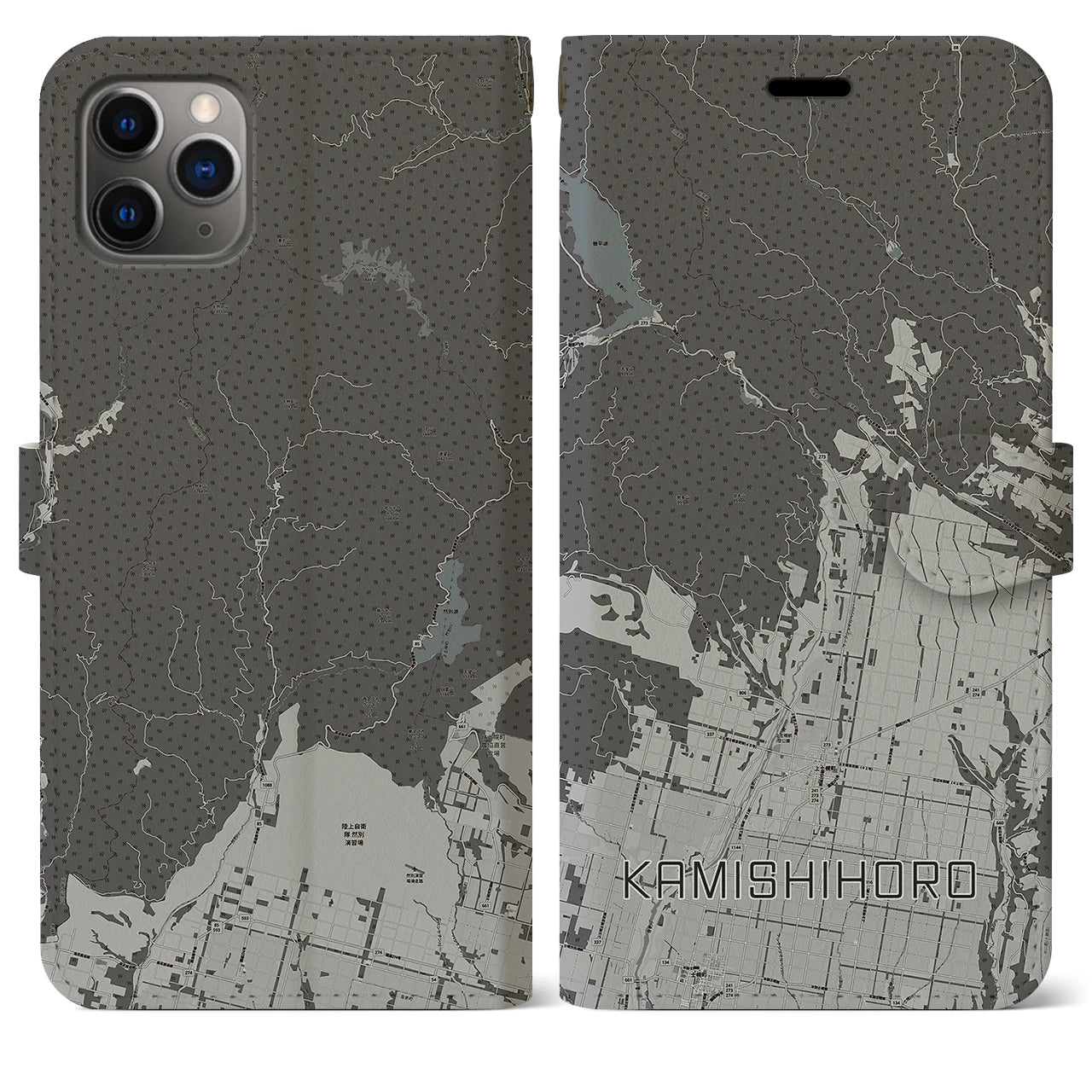 【上士幌(北海道)】地図柄iPhoneケース(手帳タイプ)モノトーン・iPhone 11 Pro Max 用