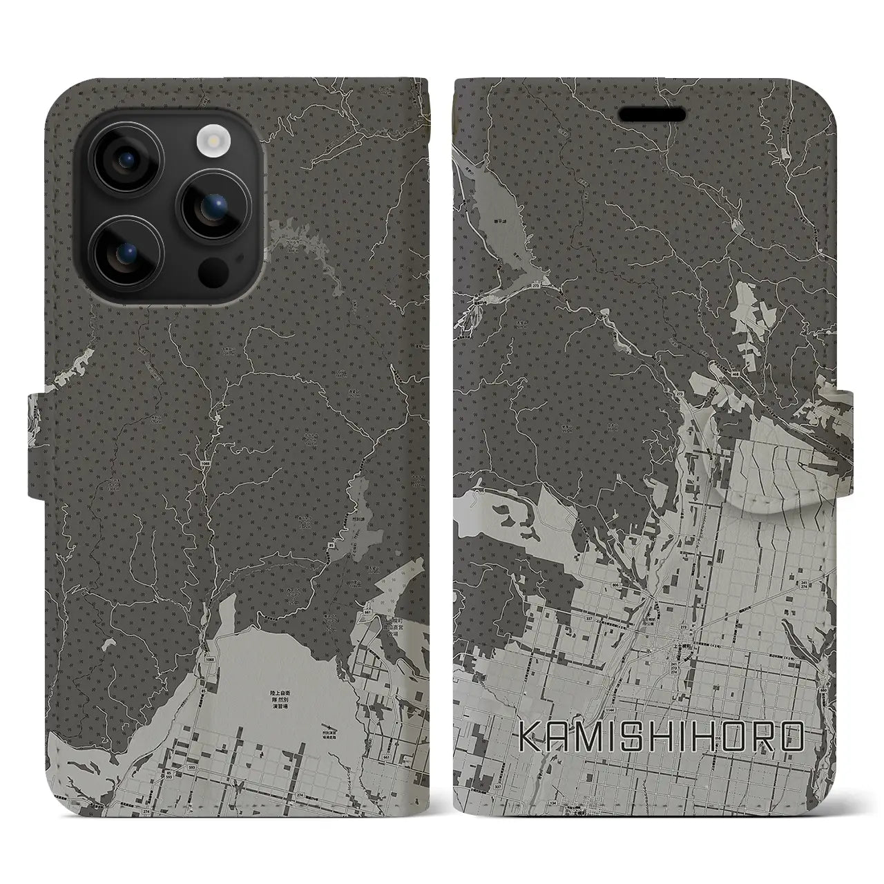 【上士幌(北海道)】地図柄iPhoneケース(手帳タイプ)モノトーン・iPhone 16 用