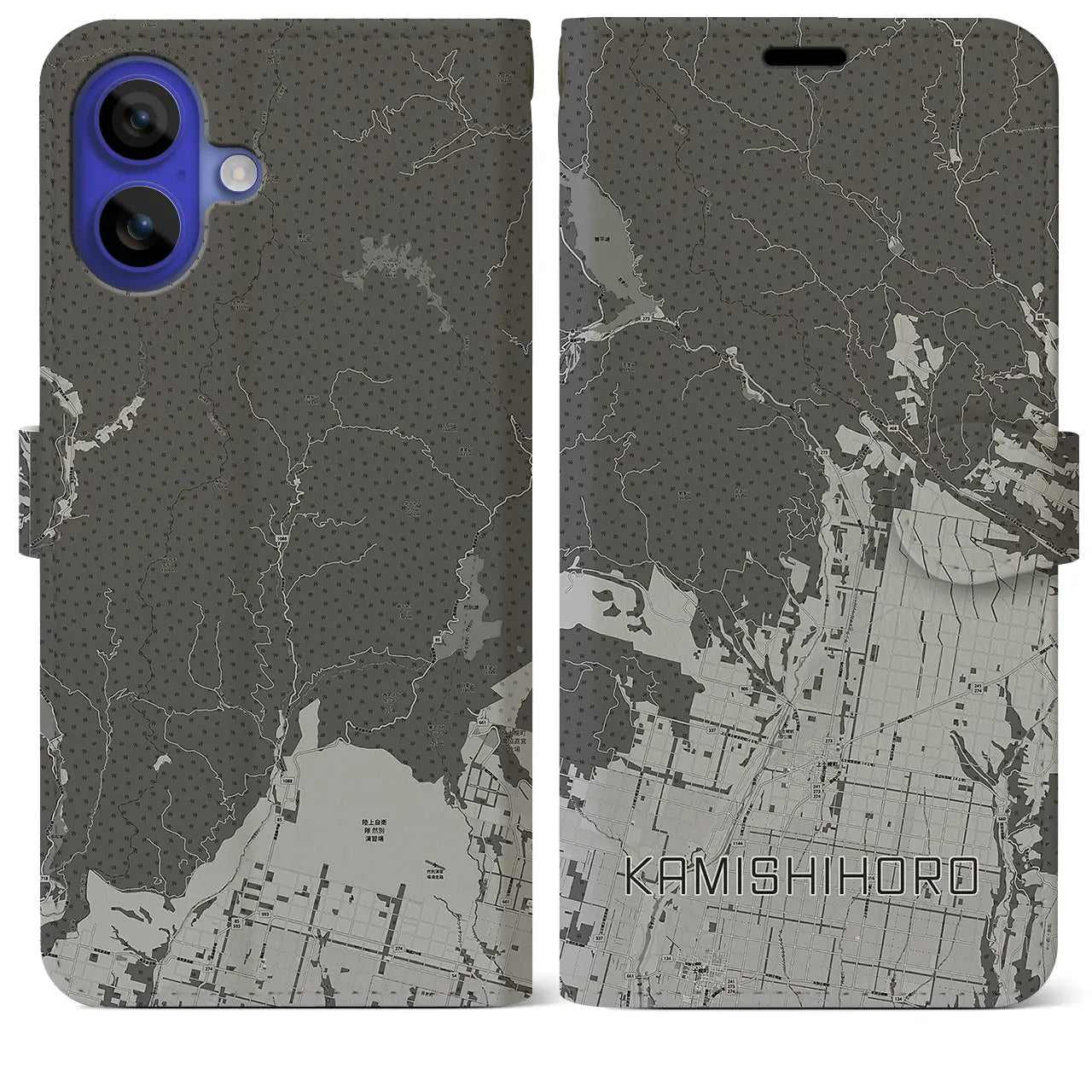 【上士幌(北海道)】地図柄iPhoneケース(手帳タイプ)モノトーン・iPhone 16 Pro Max 用