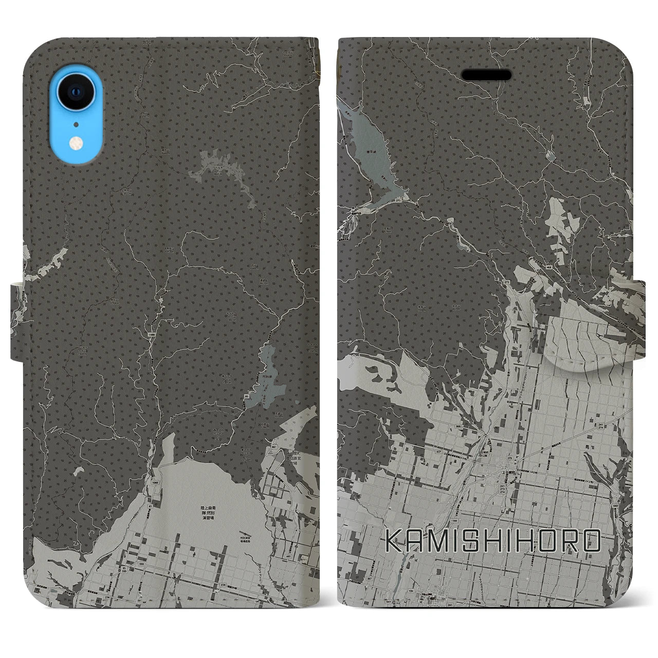 【上士幌(北海道)】地図柄iPhoneケース(手帳タイプ)モノトーン・iPhone XR 用