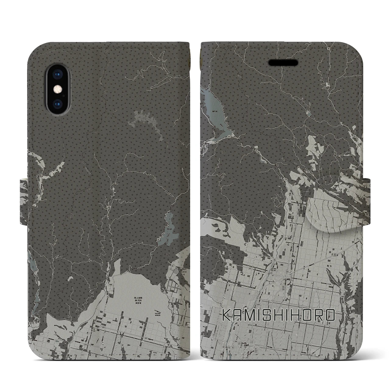 【上士幌(北海道)】地図柄iPhoneケース(手帳タイプ)モノトーン・iPhone XS / X 用