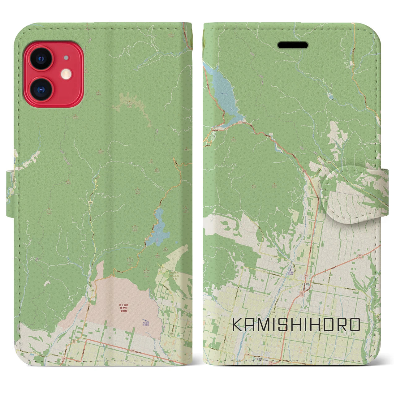 【上士幌(北海道)】地図柄iPhoneケース(手帳タイプ)ナチュラル・iPhone 11 用