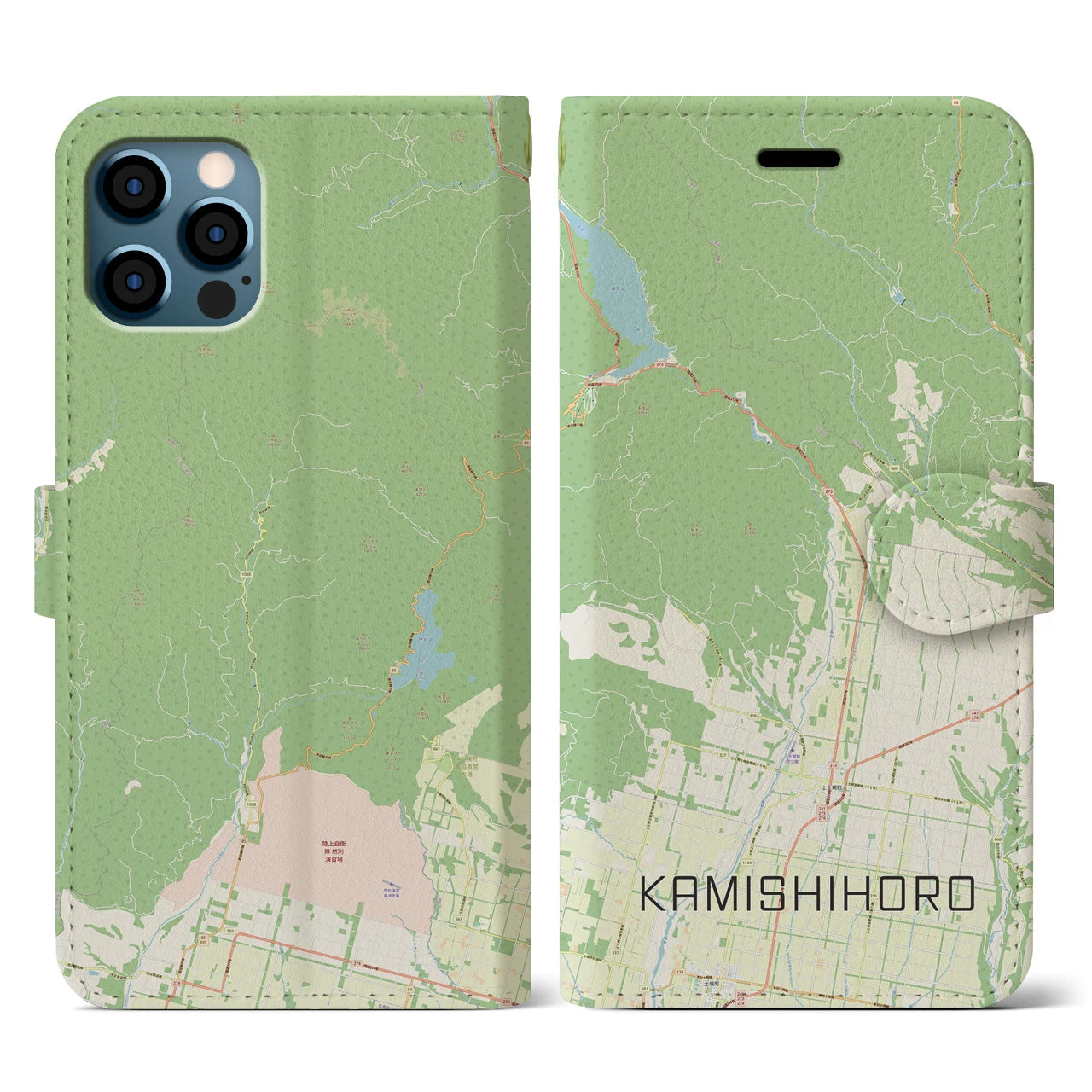 【上士幌(北海道)】地図柄iPhoneケース(手帳タイプ)ナチュラル・iPhone 12 / 12 Pro 用