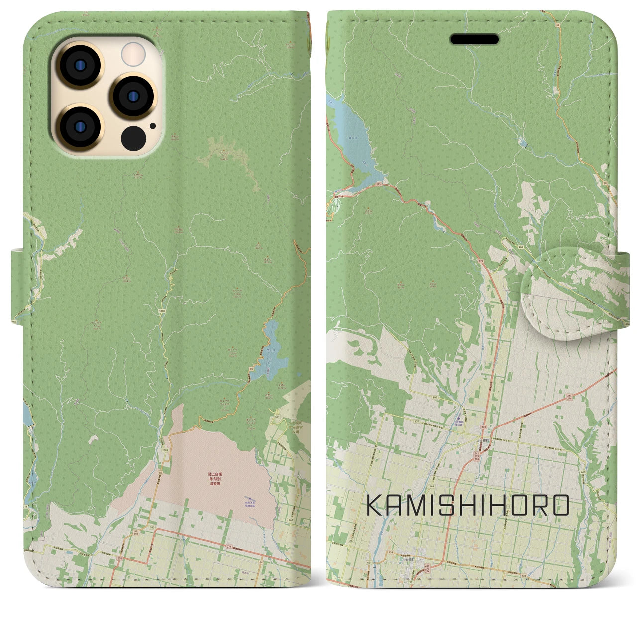 【上士幌(北海道)】地図柄iPhoneケース(手帳タイプ)ナチュラル・iPhone 12 Pro Max 用