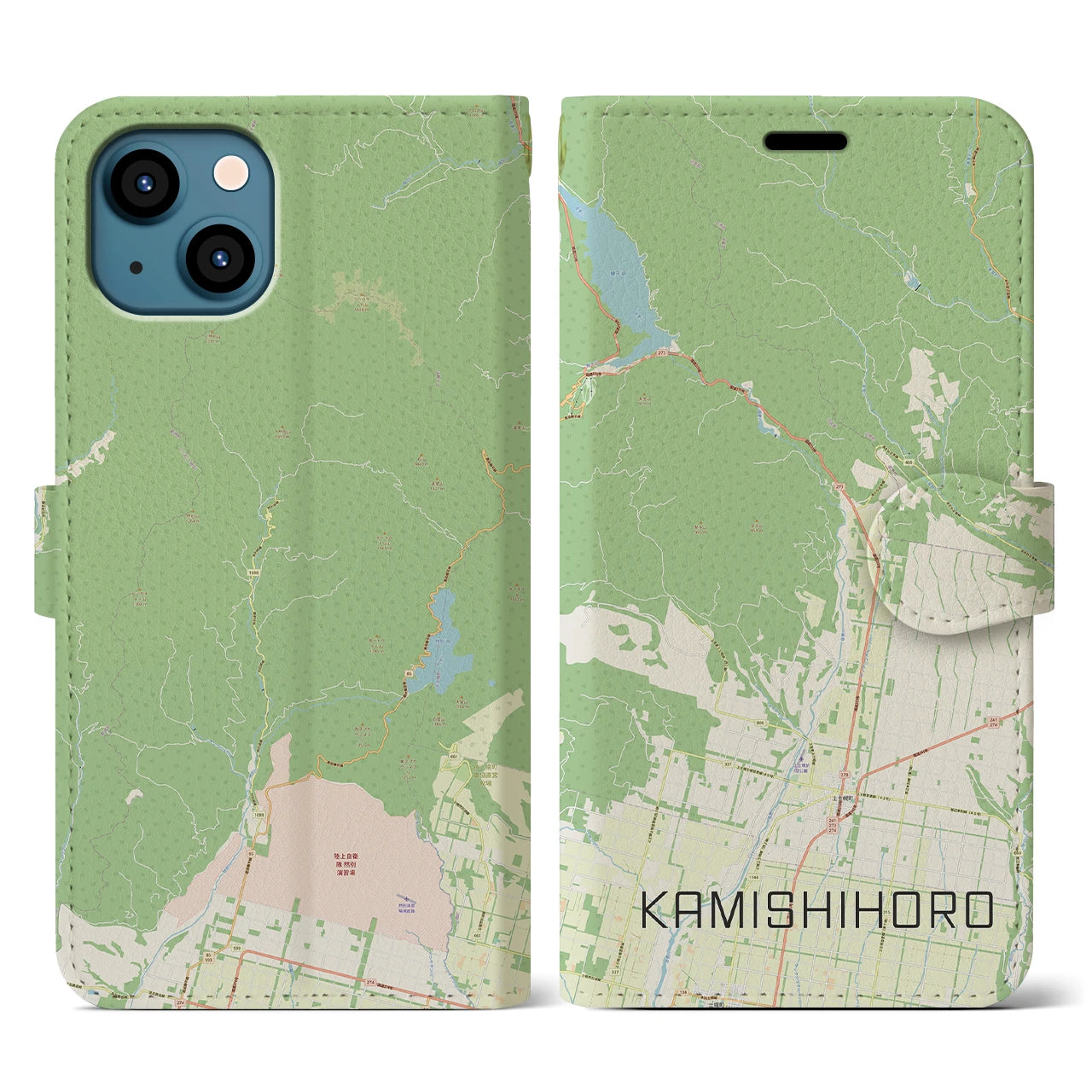 【上士幌(北海道)】地図柄iPhoneケース(手帳タイプ)ナチュラル・iPhone 13 用