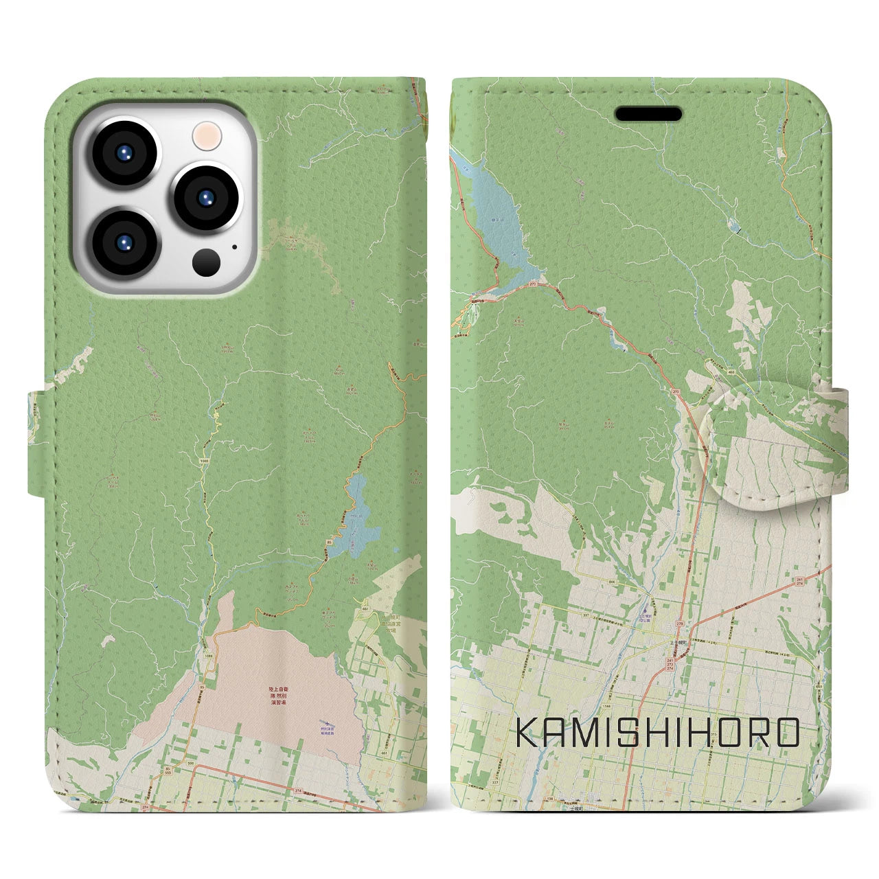 【上士幌(北海道)】地図柄iPhoneケース(手帳タイプ)ナチュラル・iPhone 13 Pro 用