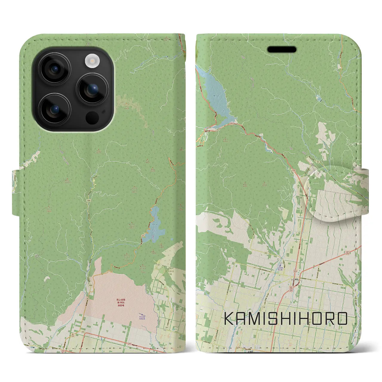 【上士幌(北海道)】地図柄iPhoneケース(手帳タイプ)ナチュラル・iPhone 16 用