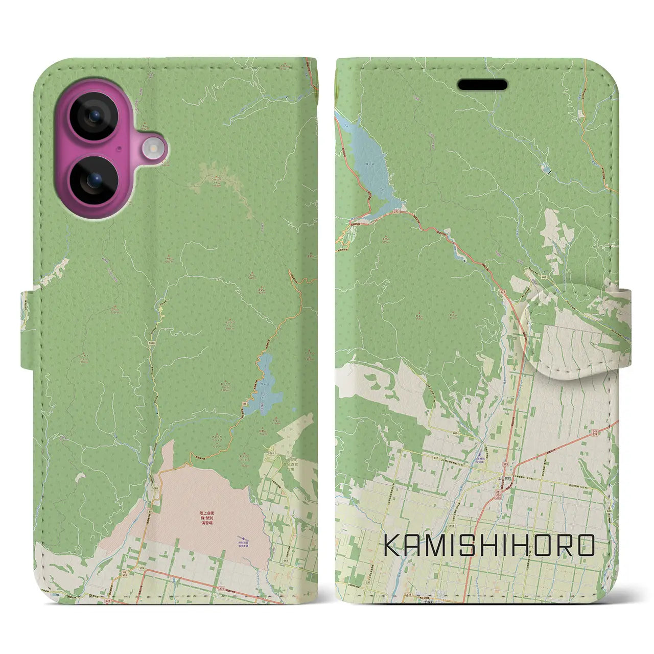 【上士幌(北海道)】地図柄iPhoneケース(手帳タイプ)ナチュラル・iPhone 16 Pro 用