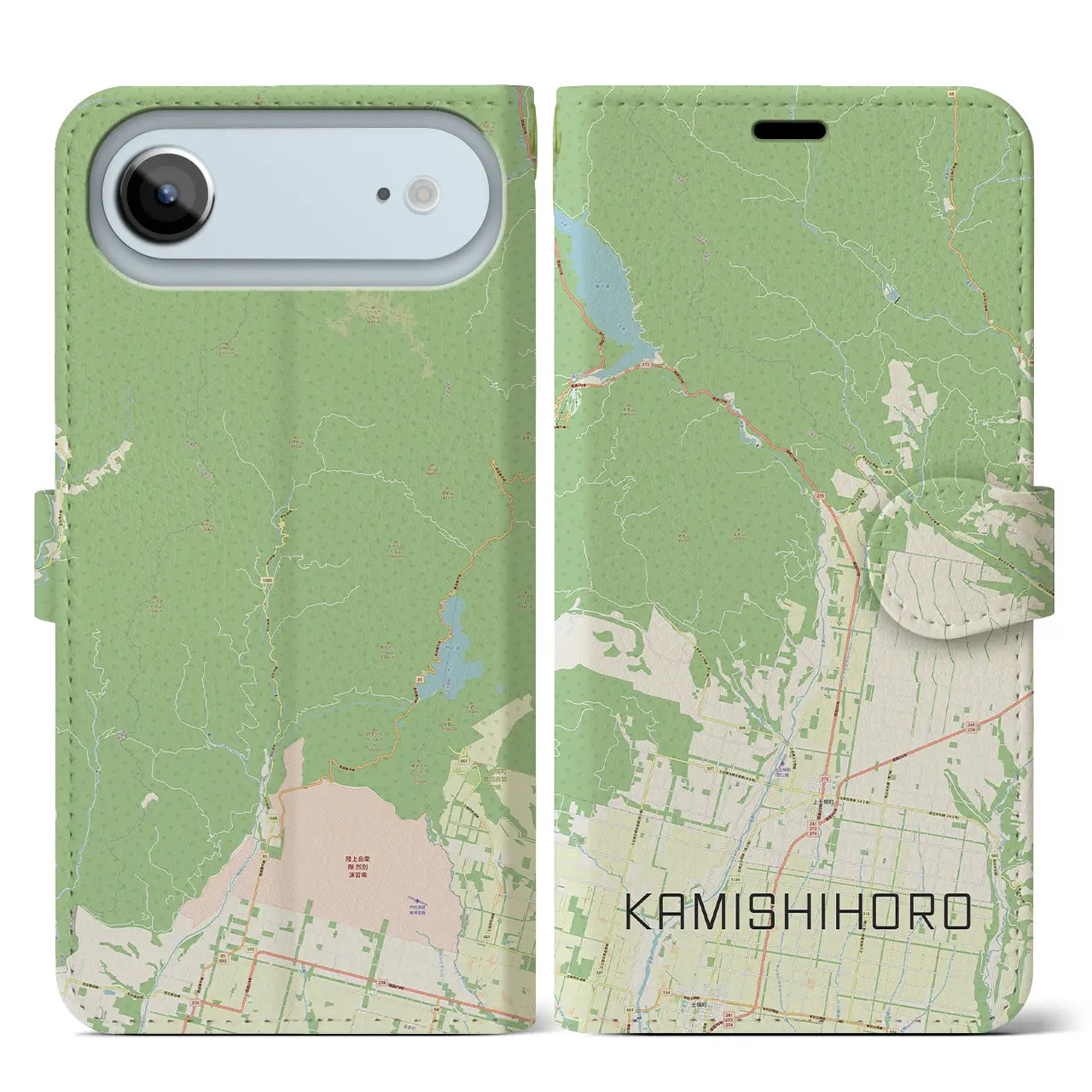 【上士幌(北海道)】地図柄iPhoneケース(手帳タイプ)モノトーン・iPhone 17 Pro Max 用