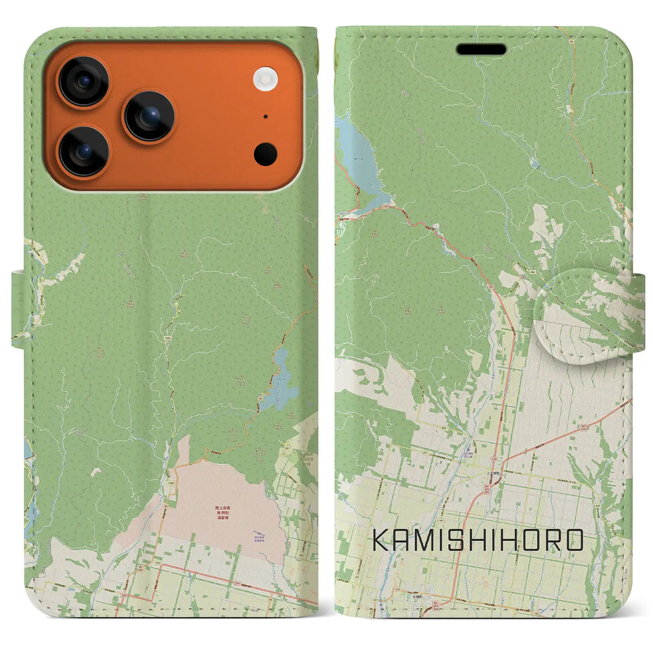 【上士幌(北海道)】地図柄iPhoneケース(手帳タイプ)ナチュラル・iPhone 17 Pro Max 用