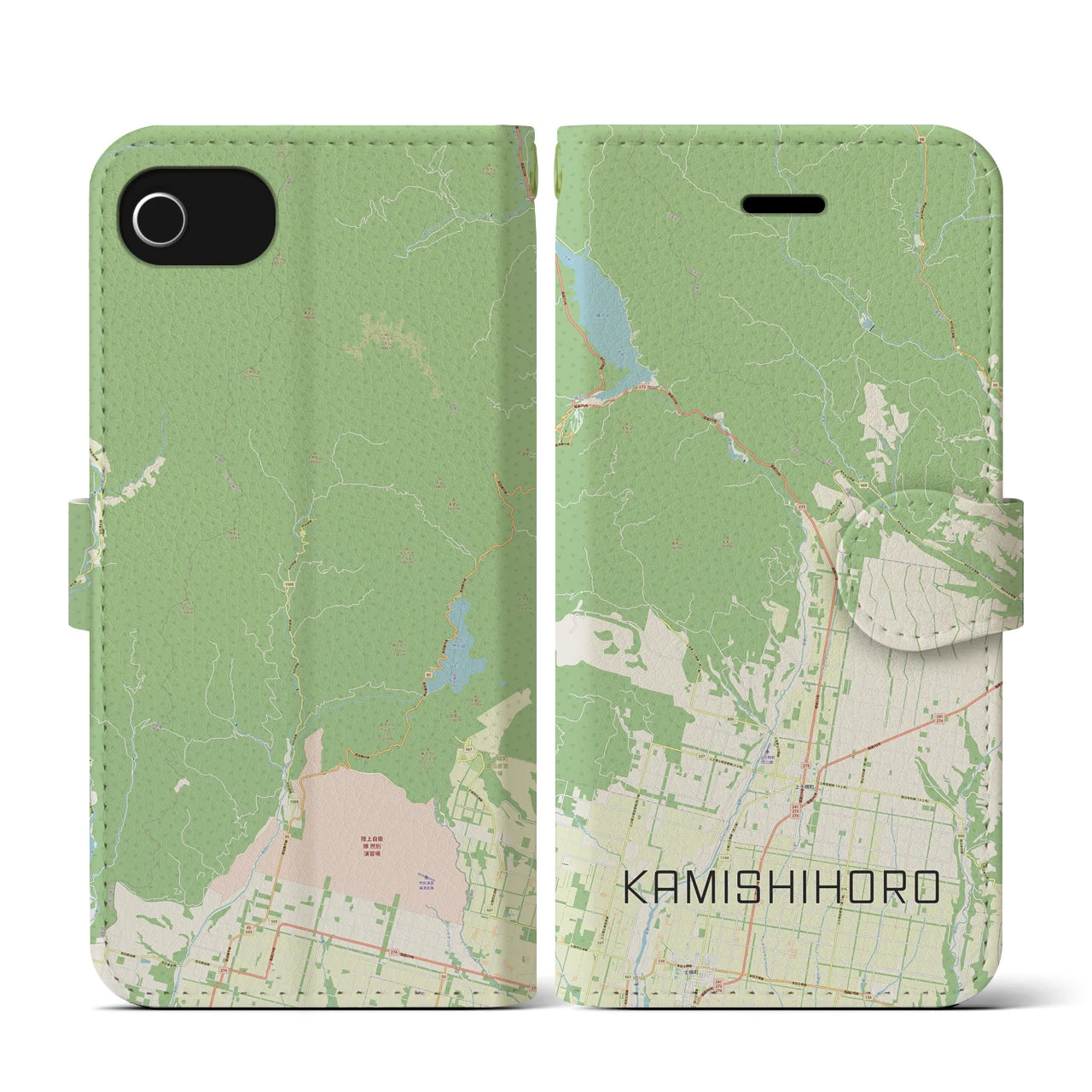 【上士幌(北海道)】地図柄iPhoneケース(手帳タイプ)ナチュラル・iPhone SE(第3 / 第2世代) / 8 / 7 / 6s / 6 用