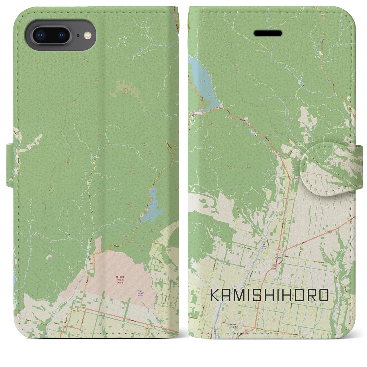 【上士幌(北海道)】地図柄iPhoneケース(手帳タイプ)ナチュラル・iPhone 8Plus /7Plus / 6sPlus / 6Plus 用