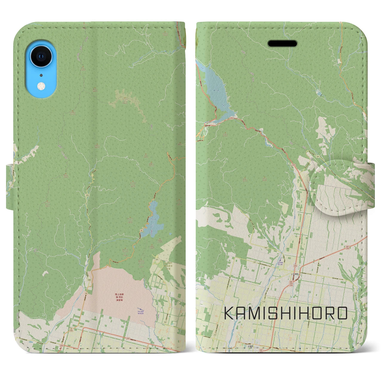 【上士幌(北海道)】地図柄iPhoneケース(手帳タイプ)ナチュラル・iPhone XR 用