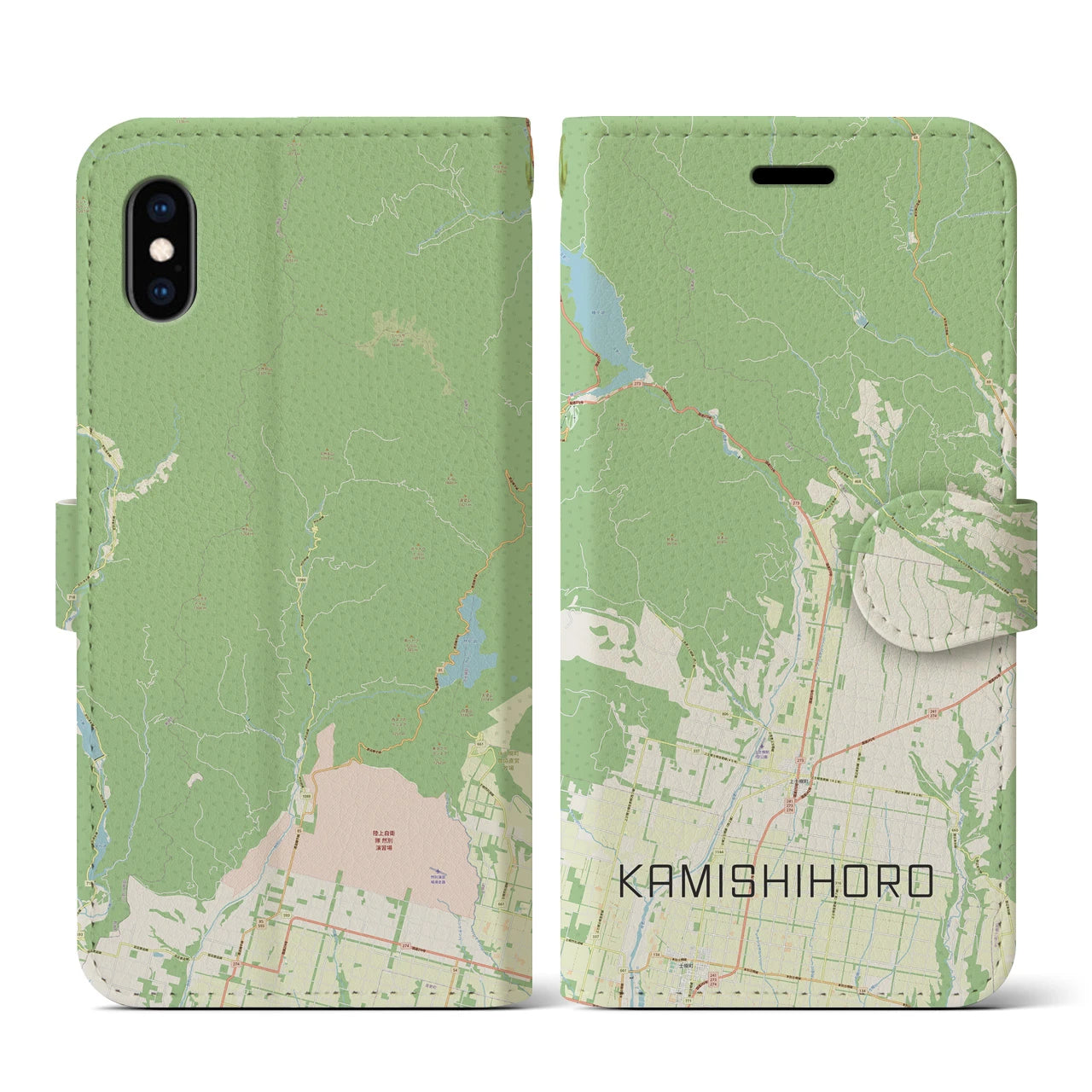 【上士幌(北海道)】地図柄iPhoneケース(手帳タイプ)ナチュラル・iPhone XS / X 用