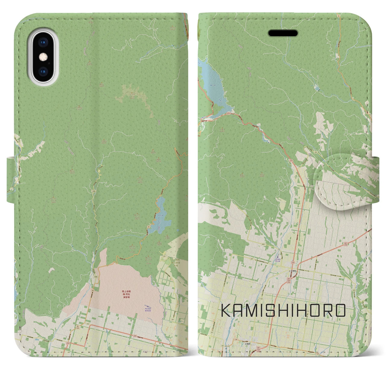 【上士幌(北海道)】地図柄iPhoneケース(手帳タイプ)ナチュラル・iPhone XS Max 用