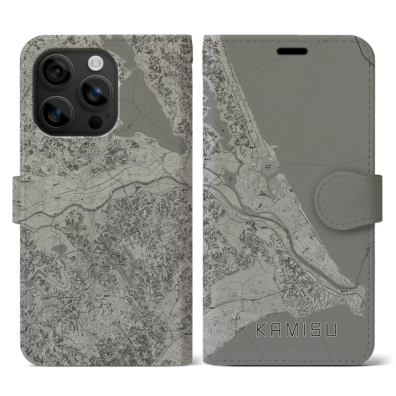 【神栖2(茨城県)】地図柄iPhoneケース(手帳タイプ)モノトーン・iPhone 16 用
