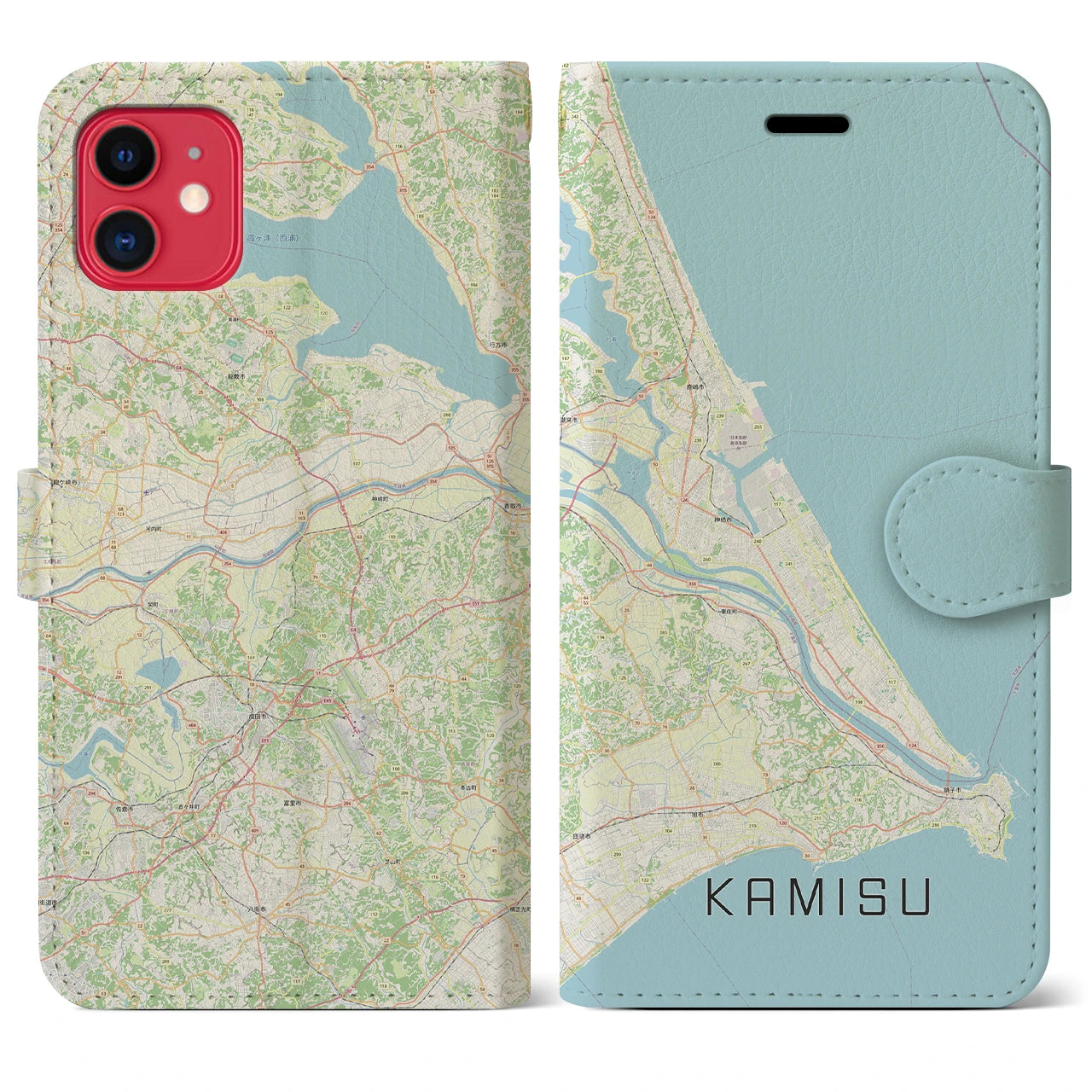 【神栖2(茨城県)】地図柄iPhoneケース(手帳タイプ)ナチュラル・iPhone 11 用