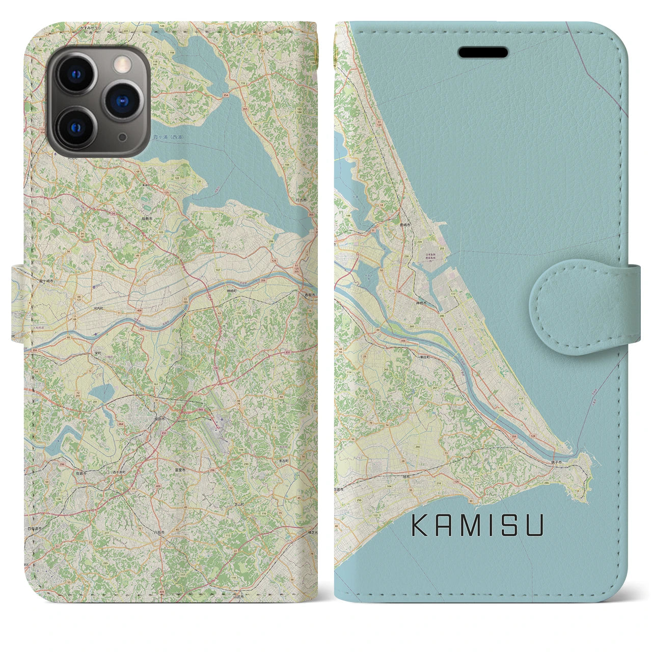【神栖2(茨城県)】地図柄iPhoneケース(手帳タイプ)ナチュラル・iPhone 11 Pro Max 用