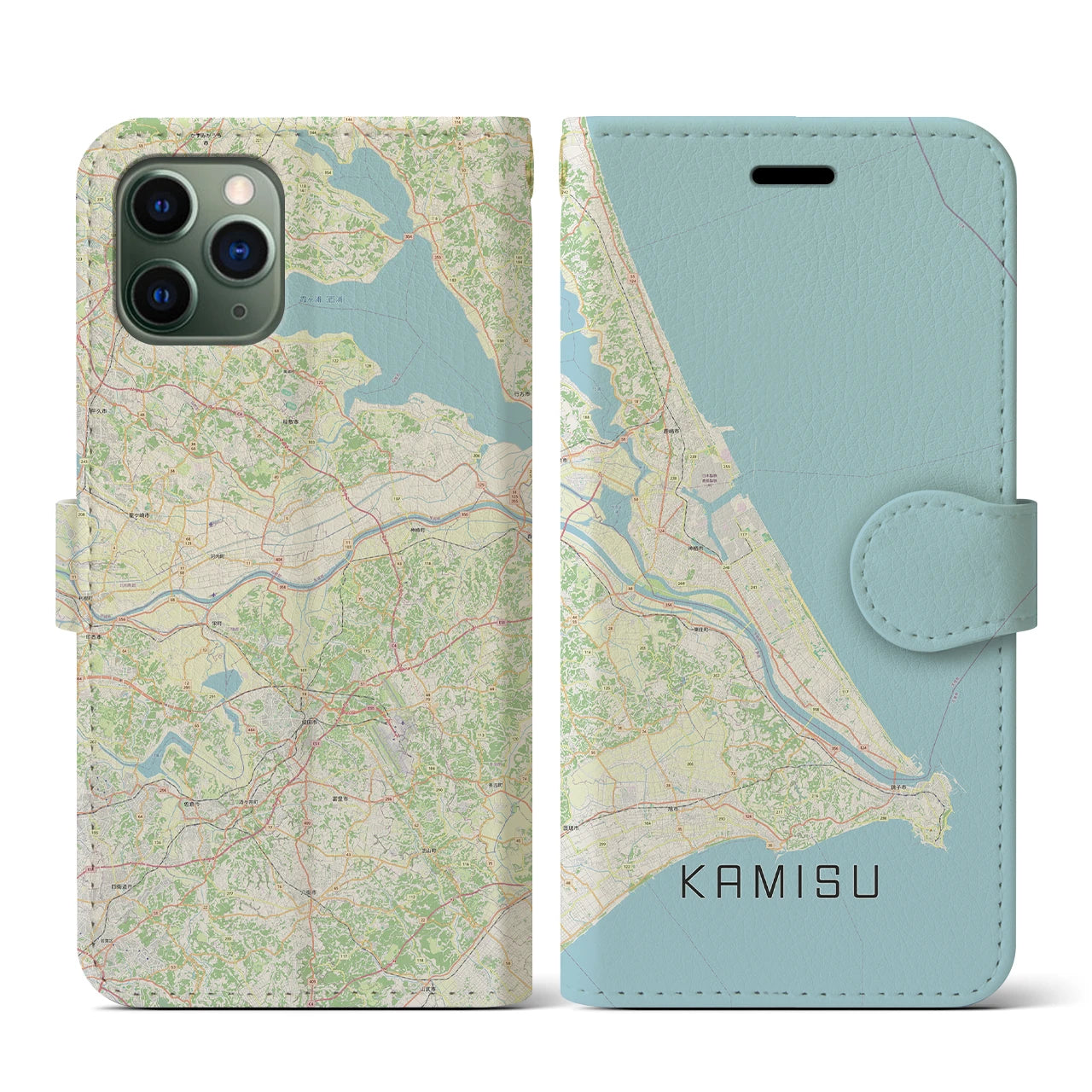 【神栖2(茨城県)】地図柄iPhoneケース(手帳タイプ)ナチュラル・iPhone 11 Pro 用