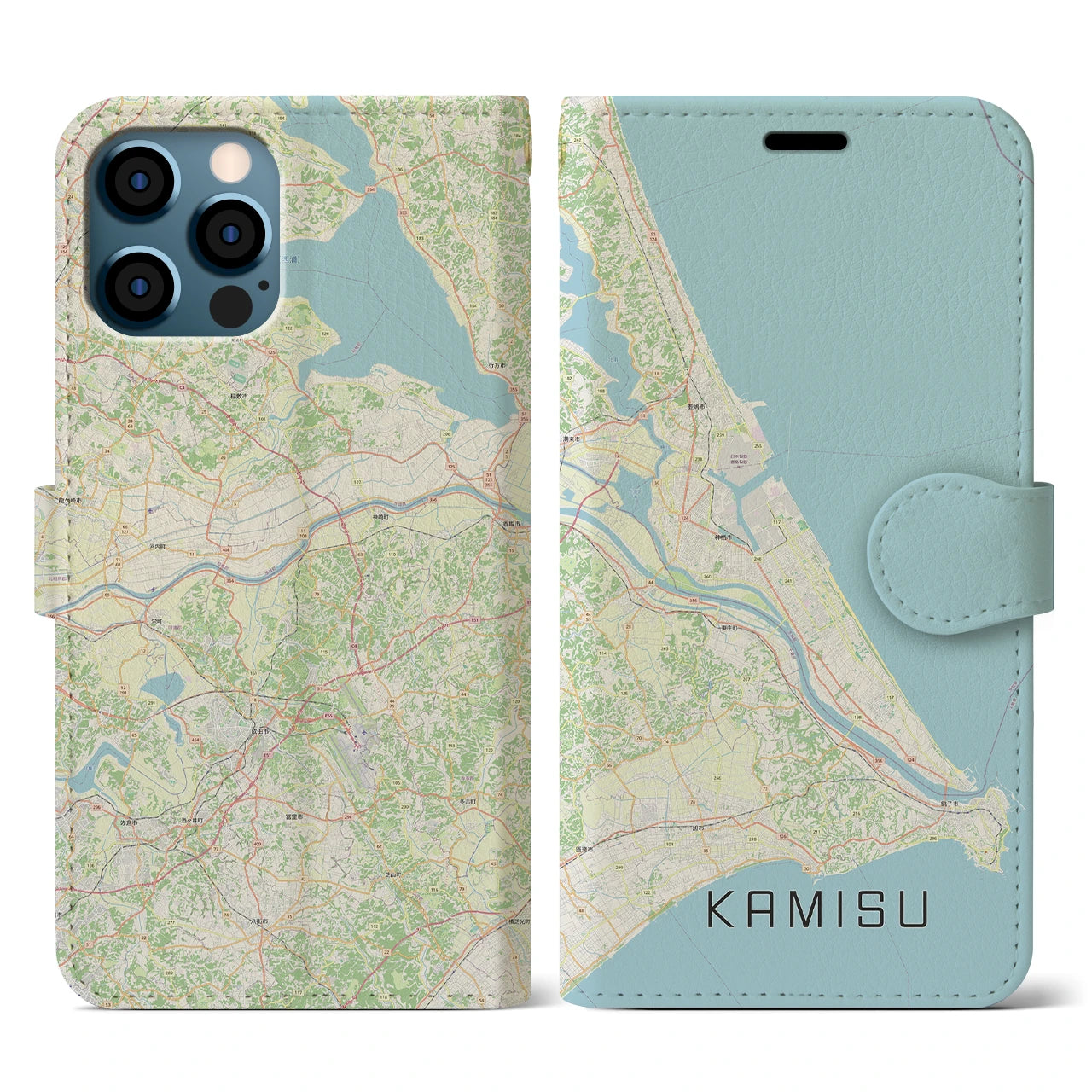 【神栖2(茨城県)】地図柄iPhoneケース(手帳タイプ)ナチュラル・iPhone 12 / 12 Pro 用