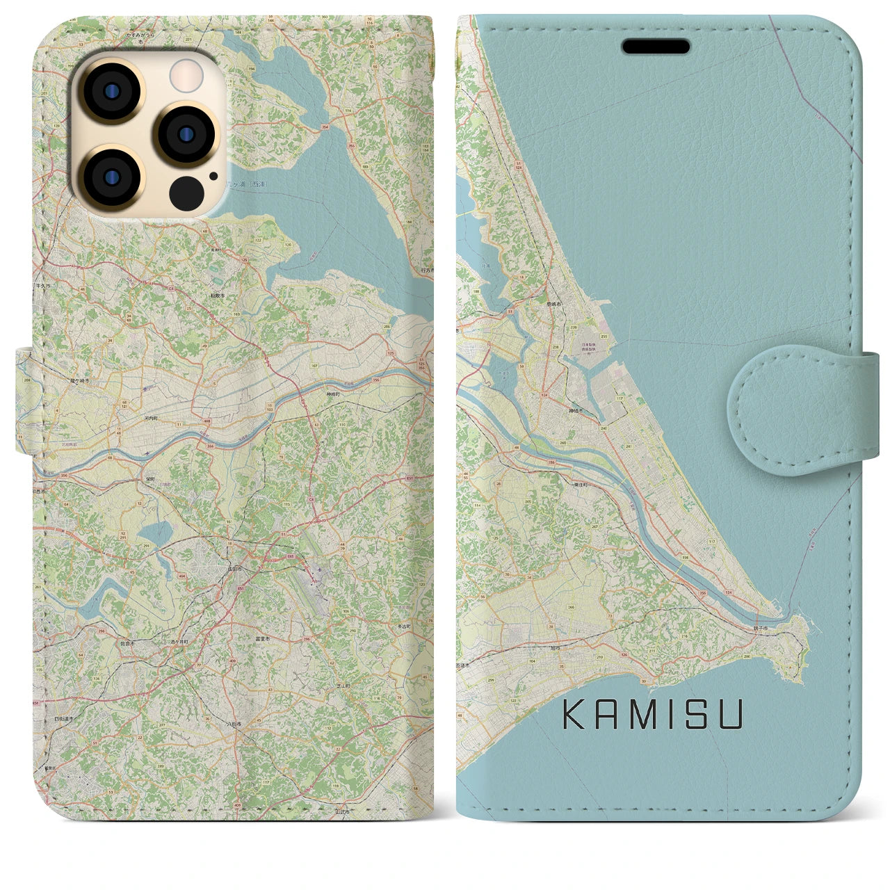 【神栖2(茨城県)】地図柄iPhoneケース(手帳タイプ)ナチュラル・iPhone 12 Pro Max 用