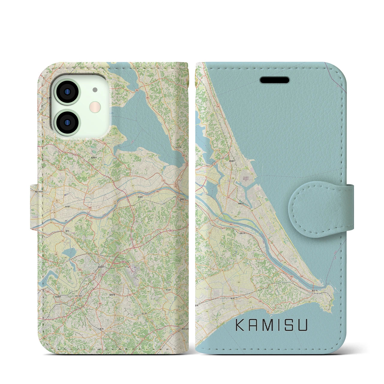 【神栖2(茨城県)】地図柄iPhoneケース(手帳タイプ)ナチュラル・iPhone 12 mini 用