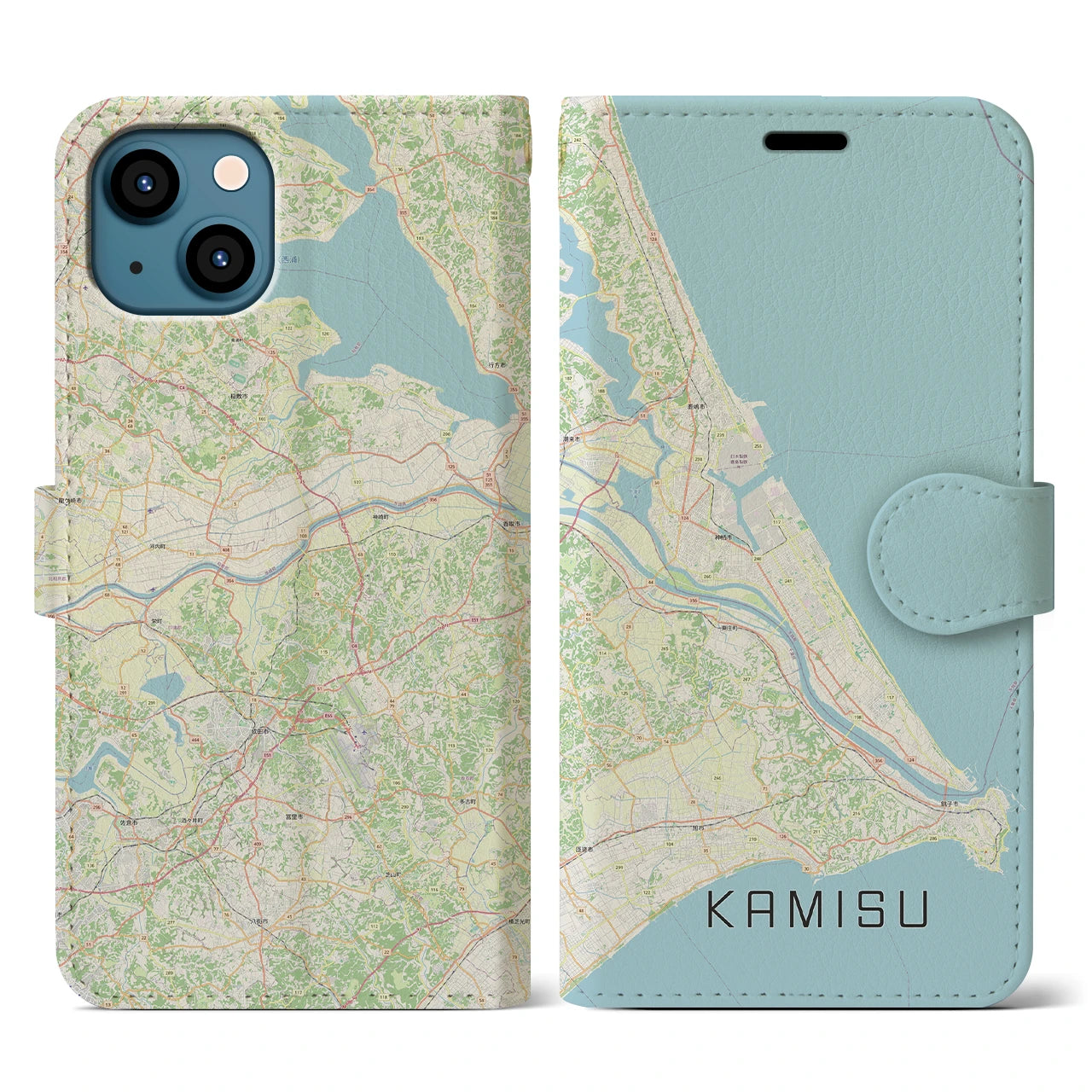 【神栖2(茨城県)】地図柄iPhoneケース(手帳タイプ)ナチュラル・iPhone 13 用