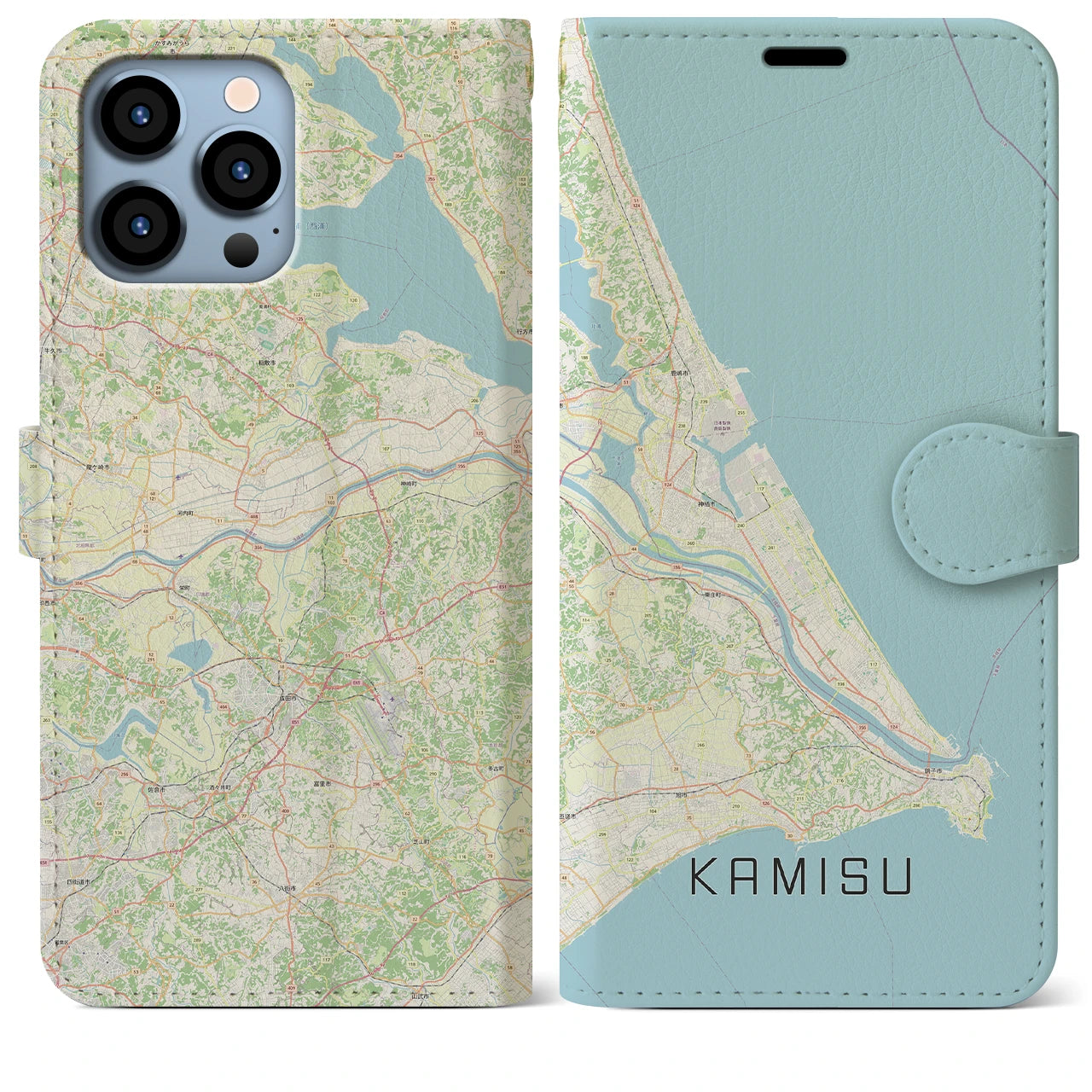 【神栖2(茨城県)】地図柄iPhoneケース(手帳タイプ)ナチュラル・iPhone 13 Pro Max 用