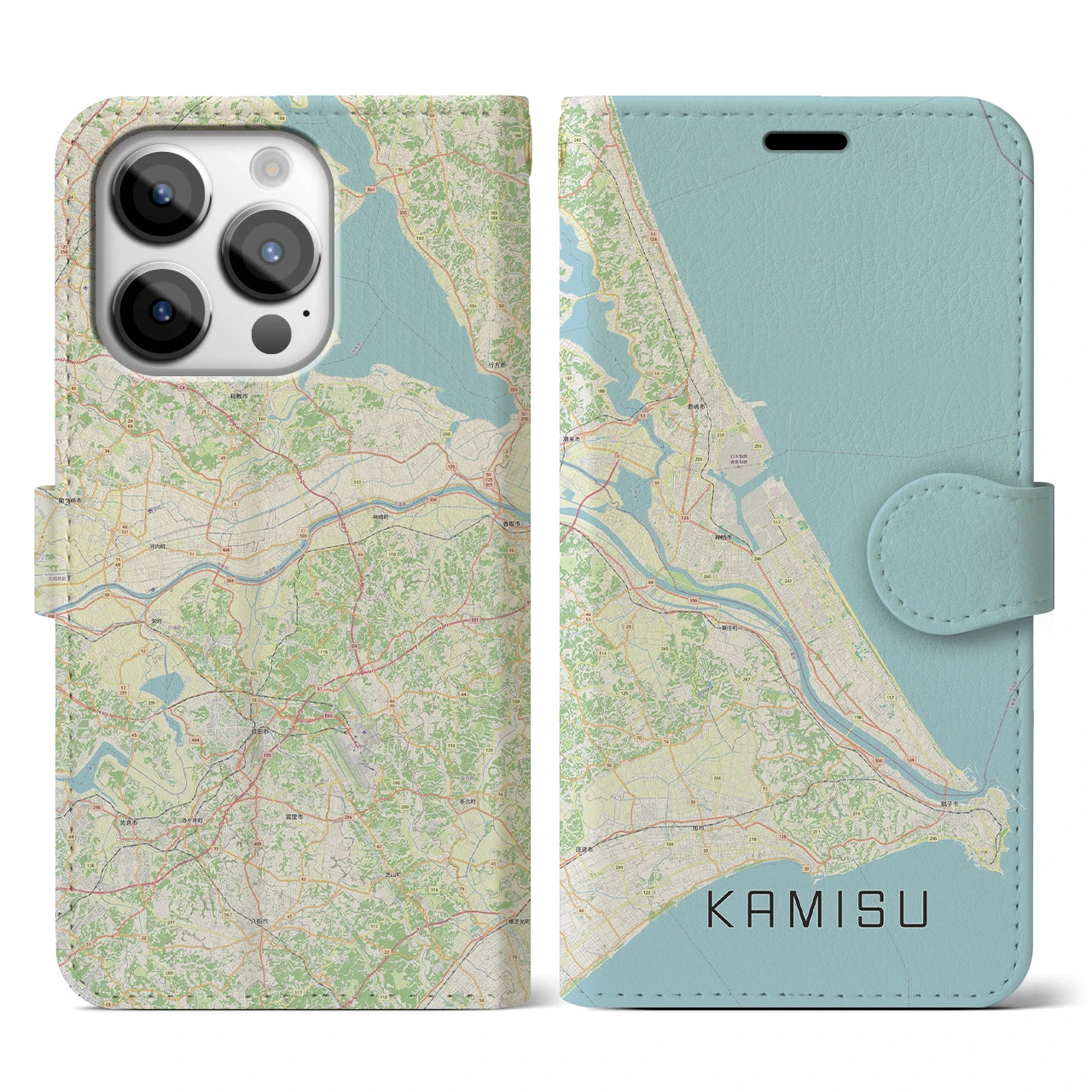 【神栖2(茨城県)】地図柄iPhoneケース(手帳タイプ)ナチュラル・iPhone 14 Pro 用