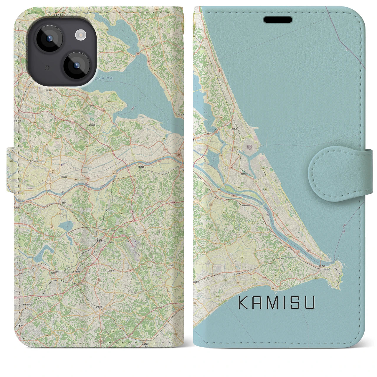 【神栖2(茨城県)】地図柄iPhoneケース(手帳タイプ)ナチュラル・iPhone 14 Plus 用