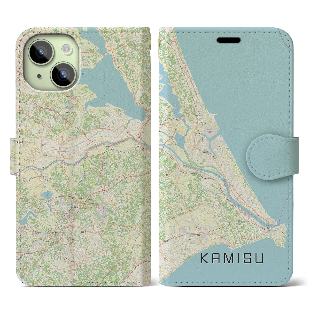 【神栖2(茨城県)】地図柄iPhoneケース(手帳タイプ)ナチュラル・iPhone 15 用