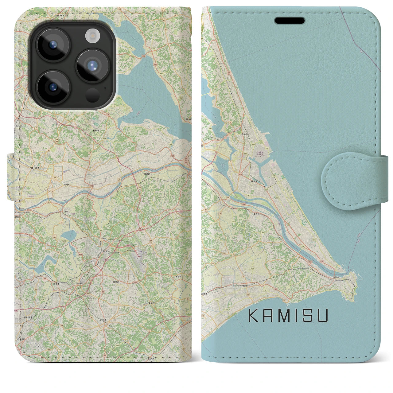 【神栖2(茨城県)】地図柄iPhoneケース(手帳タイプ)ナチュラル・iPhone 15 Pro Max 用