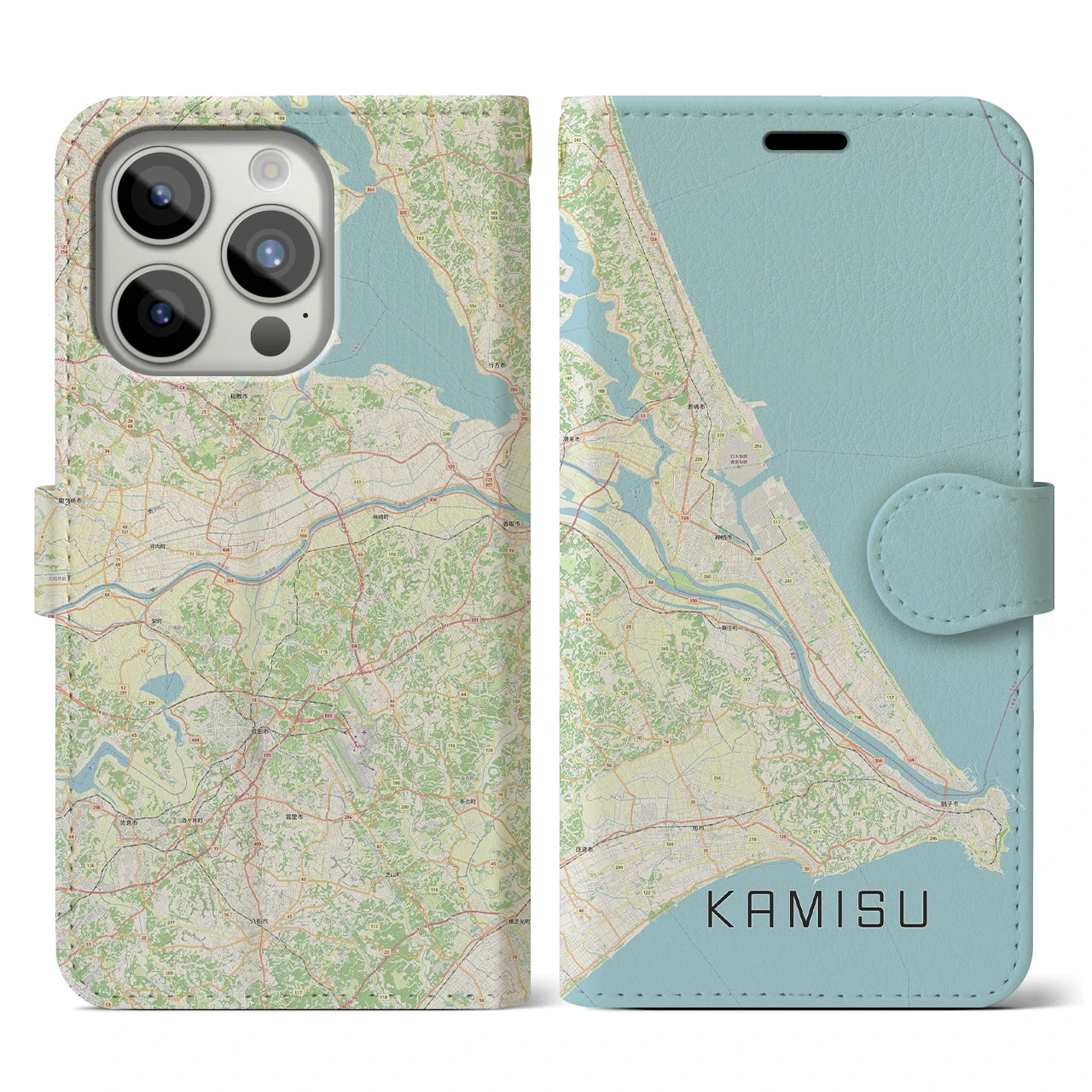【神栖2(茨城県)】地図柄iPhoneケース(手帳タイプ)ナチュラル・iPhone 15 Pro 用