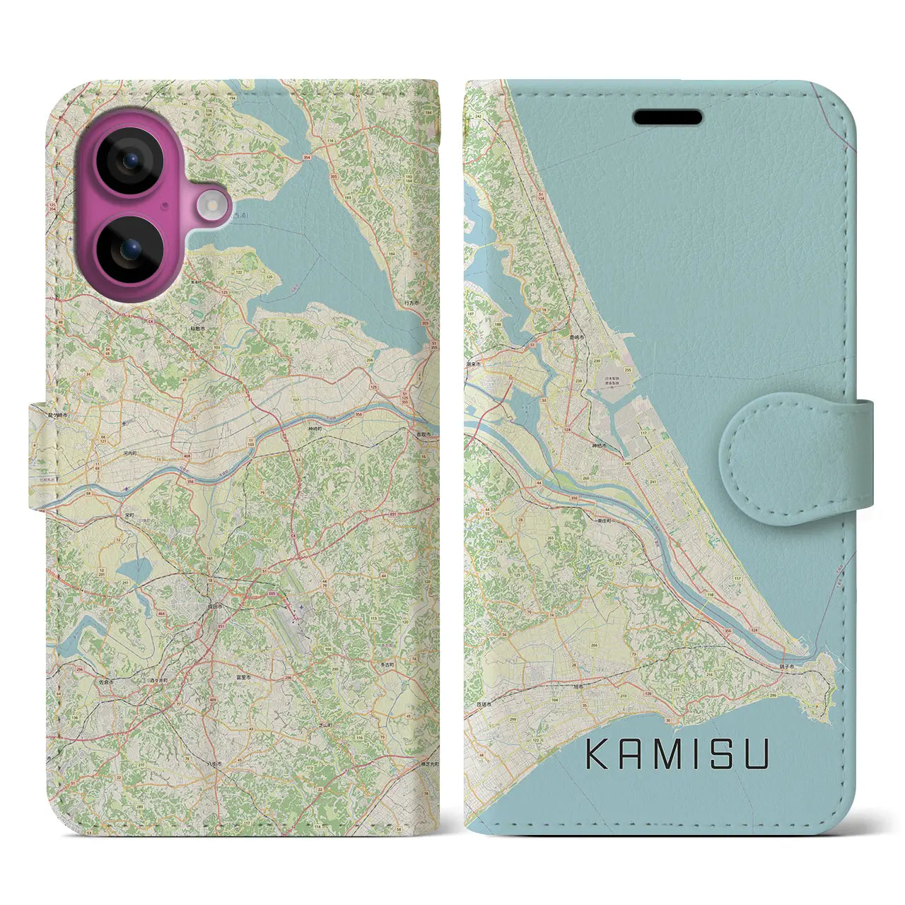 【神栖2(茨城県)】地図柄iPhoneケース(手帳タイプ)ナチュラル・iPhone 16 Pro 用