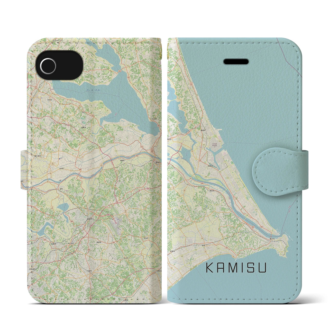 【神栖2(茨城県)】地図柄iPhoneケース(手帳タイプ)ナチュラル・iPhone SE(第3 / 第2世代) / 8 / 7 / 6s / 6 用