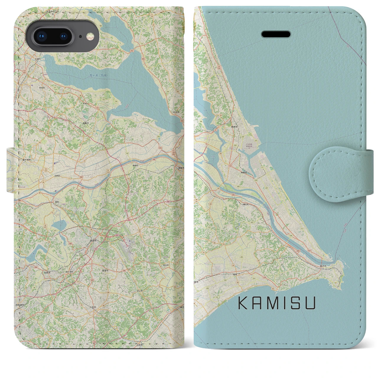 【神栖2(茨城県)】地図柄iPhoneケース(手帳タイプ)ナチュラル・iPhone 8Plus /7Plus / 6sPlus / 6Plus 用