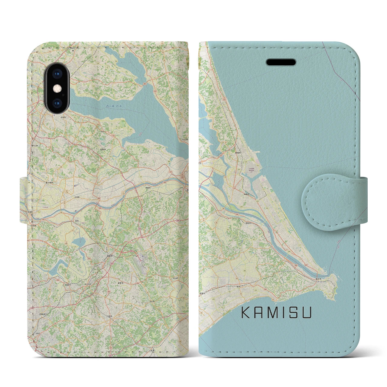 【神栖2(茨城県)】地図柄iPhoneケース(手帳タイプ)ナチュラル・iPhone XS / X 用