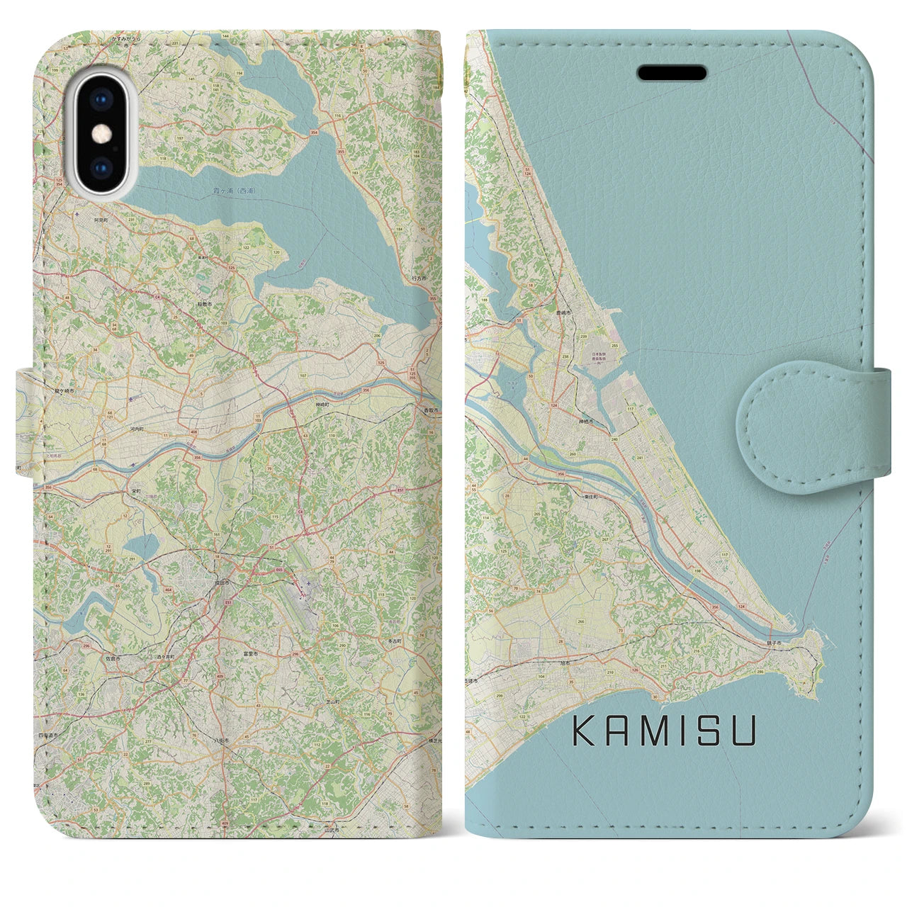 【神栖2(茨城県)】地図柄iPhoneケース(手帳タイプ)ナチュラル・iPhone XS Max 用