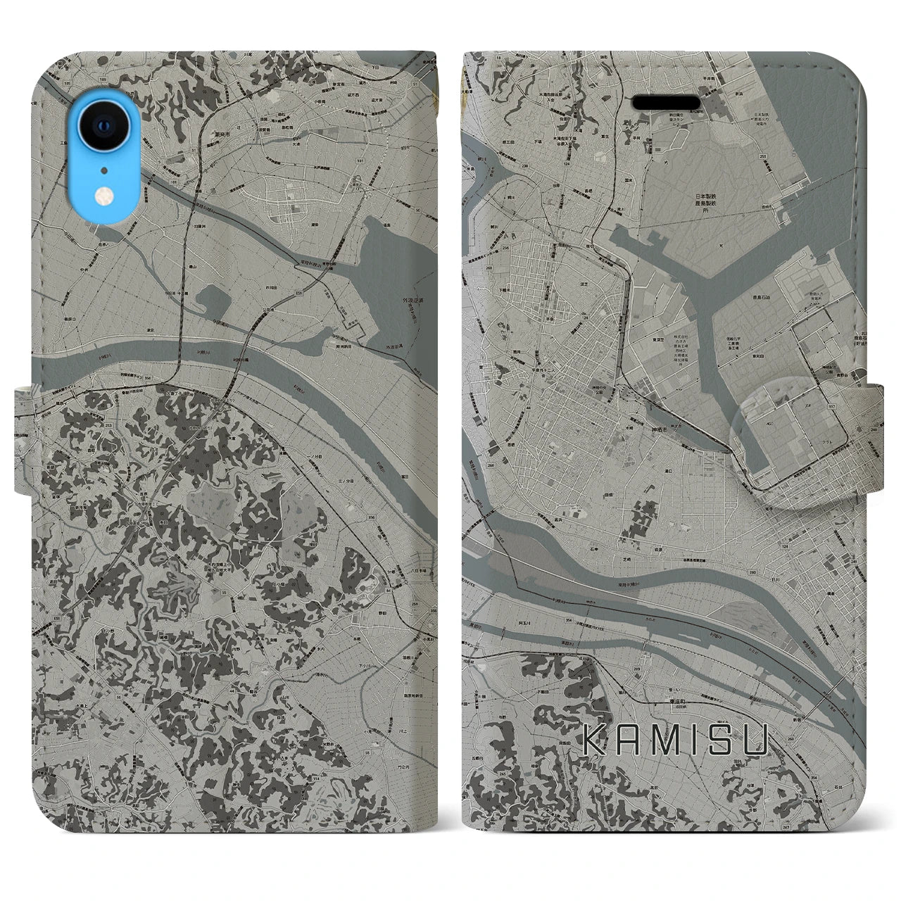 【神栖(茨城県)】地図柄iPhoneケース(手帳タイプ)モノトーン・iPhone XR 用