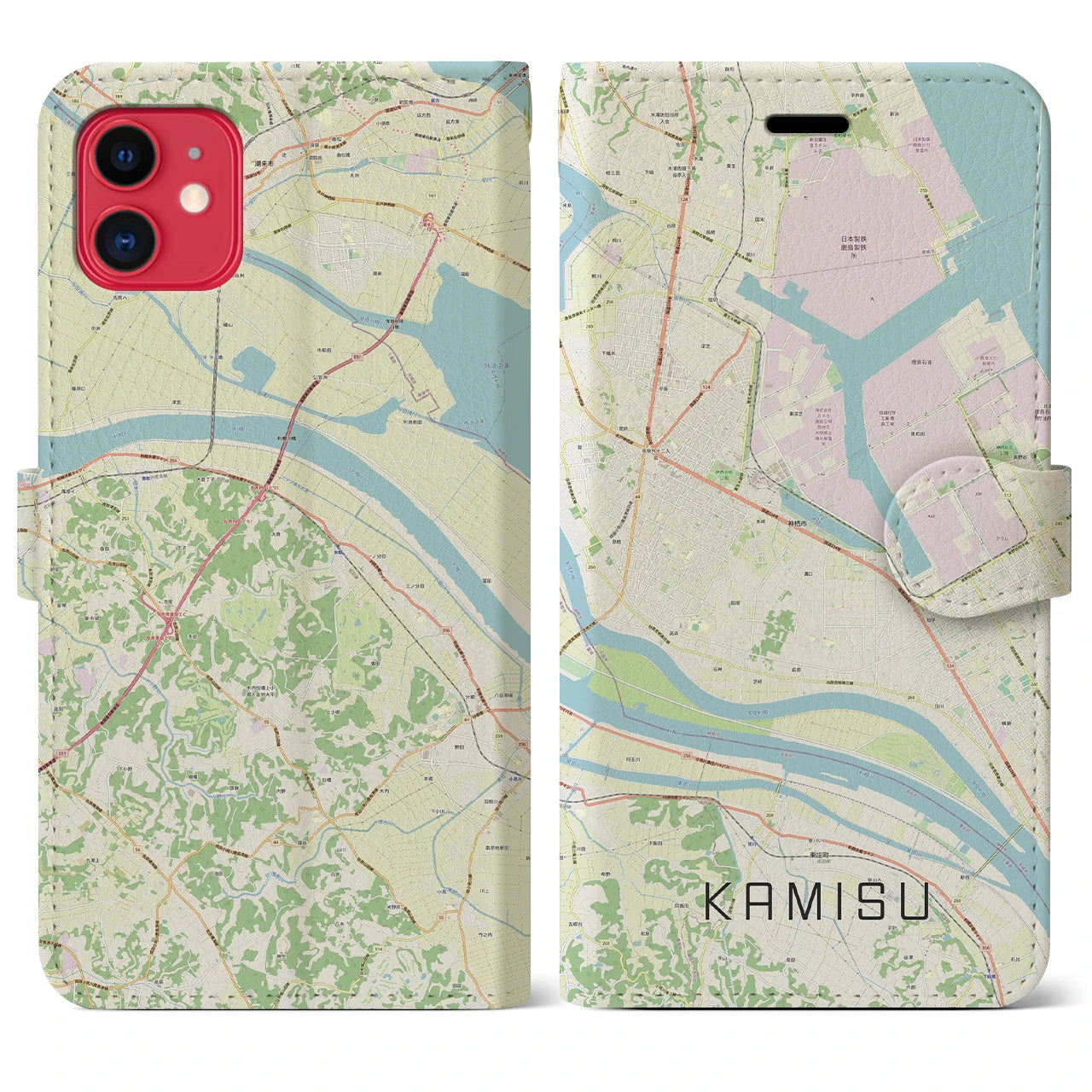 【神栖(茨城県)】地図柄iPhoneケース(手帳タイプ)ナチュラル・iPhone 11 用