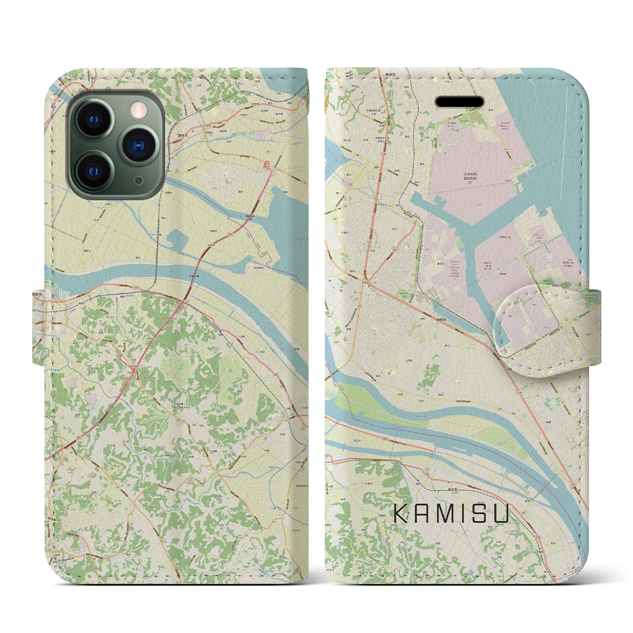 【神栖(茨城県)】地図柄iPhoneケース(手帳タイプ)ナチュラル・iPhone 11 Pro 用