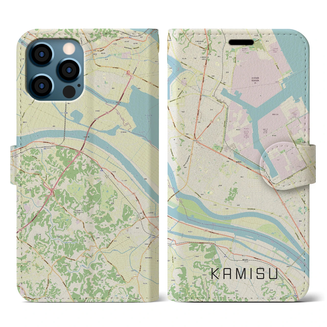 【神栖(茨城県)】地図柄iPhoneケース(手帳タイプ)ナチュラル・iPhone 12 / 12 Pro 用